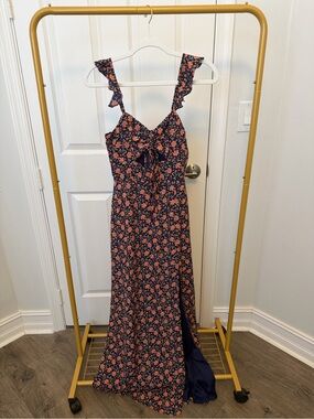 Lulu's Navy Maxi Dress with Coral Floral Print